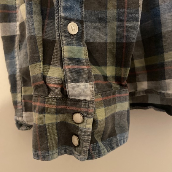 Lucky Brand Blue Gray Green White Plaid Western Pearl Snap Long Sleeve Mens 4XL - Picture 7 of 8